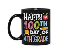 Aquarelle Tasses de Petit déjeuner Joyeux 100 jours d'école 100e jour de quatrième année Tasse en Céramique café Drôle Tasses à café pour Collègue Femme 330ml