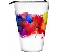 Aquarelle Télescopique Crayon Papeterie Boîte De Rangement Stylos Avec Fermeture Éclair pour Femmes Hommes Garçons Filles Splash Spotted Grain Coloré Messy Blot Rainbow Drop Artistique Moderne