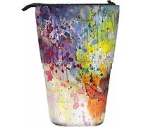 Aquarelle Télescopique Crayon Papeterie Case Stylos Boîte De Rangement Avec Fermeture Éclair pour Femmes Hommes Garçons Filles Drip Coloré Stain Block Grain Graphics Art Drop Retro Vivid Doodle