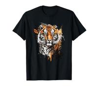Aquarelle Tiger, Tigre Avec Fond D'éclaboussures De Peinture T-Shirt
