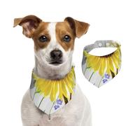Aquarelle Tournesols Jaunes Fleurs Bleues,Bandanas pour Chien, écharpe en Coton, Bavoirs réglables pour Animaux de Compagnie,M
