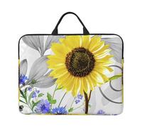 Aquarelle Tournesols Jaunes Fleurs Bleues,Housse pour Ordinateur Portable 14 Pouces, Sacoche pour Ordinateur Portable, Mallette avec poignée