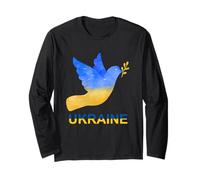 Aquarelle Ukraine Colombe de Paix Symbole aux Couleurs du Drapeau Manche Longue