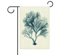 Aquarelle Un drapeau de jardin corail bleu clair saisonnier vacances toile de jute double face maison cour drapeaux extérieurs 32 x 47 cm