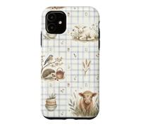 Aquarelle Veau Agneau Hérisson Oiseaux Ferme Campagne Coque pour iPhone 11