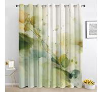 Aquarelle Vert Jaune Rideaux Lot de 2 - Minimaliste Moderne Rideau à Oeillets - Occultant Thermique Isolant Rideau pour Salon Chambre - 140L X 175H cm Ih704