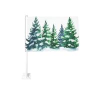 Aquarelle Vert Pin Forêt et Neige Voiture Drapeau Extérieur Fenêtre Clip 30 x 45 cm Double Face Décoration Voiture