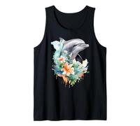 Aquarelle vibrante Dauphin Tropical Floral océan Art Débardeur