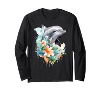 Aquarelle vibrante Dauphin Tropical Floral océan Art Manche Longue