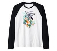 Aquarelle vibrante Dauphin Tropical Floral océan Art Manche Raglan