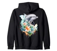 Aquarelle vibrante Dauphin Tropical Floral océan Art Sweat à Capuche