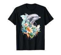 Aquarelle vibrante Dauphin Tropical Floral océan Art T-Shirt