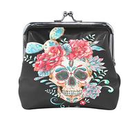 Aquarelle Vintage avec Crâne Et Roses Fleurs Sauvages Mode Mignon Classique Boucle Exquise Mini Porte-Monnaie Kiss-Lock Changement Portefeuilles pour Femmes Filles