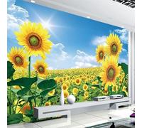 Aquarelle Vintage Ciel Bleu Nuages Blancs Tournesol Papier Peint 3D Installation Facile Intissé Tapisserie Bureau Salon Canapé Chambre Décoration Murale-150cm×105cm