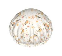 Aquarelle Vintage D'Un Oiseau Et De Baies Bonnet De Douche Pour Femme Double Couche Bonnet De Bain Imperméable Charlotte Cheveux Pour Voyage Salon Spa