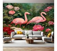Aquarelle Wallpaper Papier Peint Panoramique Flamant rose des jardins Intissé Photo Mural 400x280 cm Moderne Poster Salon Chambre Mur de fond Chambre Enfants Bureau Décor Maison