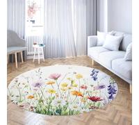 Aquarelle Wildflower Doux Rond Tapis Coloré Imprimé Floral Pépinière Tapis À Pouille pour Fille Chambre Printemps Thème Sol Décoration Mat 200cm