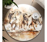 Aquarelle Wolf Pack Cercle Tapis Réaliste Faune Nature Art Rond Design Doux Tapis À Pils Bas pour Bureau Hommes Chambre Décor 160cm