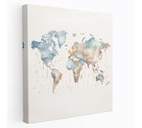 Aquarelle World Map Impression sur toile - Carte du monde, aquarelle, impression sur toile, tranquillité, 30,5 x 30,5 cm