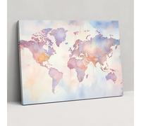 Aquarelle World Map Impression sur toile - Carte du monde, impression sur toile, décoration d'intérieur, 91,4 x 61 cm