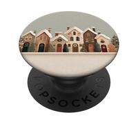 Aquarelle Xmas Village Street with Festive Homes PopSockets PopGrip Adhésif