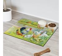 Aquarelle Yard Tapis d'alimentation pour chat et chien Motif poule et poussins Tapis d'alimentation absorbant Nti-Slip Contiennent les déversements, protège les sols, 40,6 x 60,9 cm
