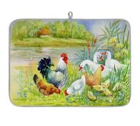 Aquarelle Yard - Tapis de séchage en microfibre absorbant pour cuisine - Motif poules et poussins - 45,7 x 60,9 cm