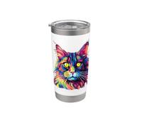 Aquarelles de chat Chats Maine Coon colorés Gobelet isotherme en acier inoxydable double paroi