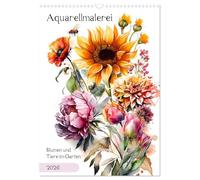 Aquarellmalerei - Blumen und Tiere im Garten (Wandkalender 2026 DIN A3 hoch), CALVENDO Monatskalender: Kunstvoll gemalte Blüten und ihre tierischen Bewohner