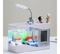 Aquarium, Aquarium, Kits de démarrage d'aquarium, Aquarium à Domicile, Petit Aquarium, Lampe de Bureau, Horloge Lumineuse(White)