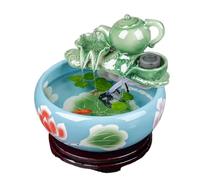 Aquarium Aquarium Rond en céramique for Tortues, Salon, Petite Maison, Bureau, Aquarium décoratif avec Pompe à Eau et théière en céramique Bac à Poisson(Blue,41cmx17cm)