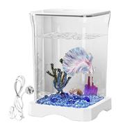 Aquarium Betta, Petit Aquarium,Aquariums acryliques avec éclairage LED - Décorations de Bureau clairs, aménagement paysager avec Un Trou d'alimentation pour Les Bureaux à Domicile