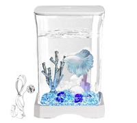 Aquarium Betta, petit aquarium | Petits réservoirs de poisson aquariums acryliques avec éclairage LED,L'extraordination de l'aménagement paysager des décorations de bureau avec un trou d'alimentation
