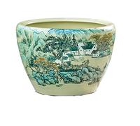 Aquarium d'aquarium en céramique émaillée jaune - Grand réservoir d'eau rétro - Grand réservoir d'eau de jardin - Aquarium de lotus - Aquarium de culture en verre (B, 42 cm)