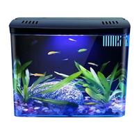 Aquarium de 1, 3 Gallon, Petit Aquarium Transparent avec Filtre à 3 Couches et lumière LED, de Bureau autonettoyant, décoration d'intérieur pour Poissons Betta, crevettes, Poissons Rouges
