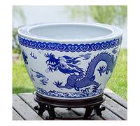 Aquarium de style chinois en céramique bleue et blanche pour poissons rouges - Aquarium de culture - Cour - Aquarium de lotus - Aquarium pour tortue - Kit de démarrage en verre (B, 63 cm)