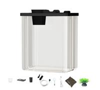 Aquarium en acrylique avec pompe à air et lumière d'atmosphère : réservoir compact moderne avec fleurs artificielles pour poissons Betta, crevettes