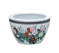 Aquarium en céramique lotus nénuphar rouge grand bassin d'eau spécial salon balcon jardin décoration cylindrique aquarium en verre (42 cm)