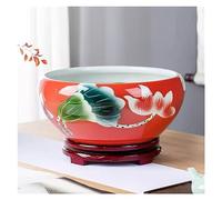 Aquarium en céramique peint à la main Grand bol de couchage Lotus Narcisse Lotus Pot Cylindre Salon Chambre à coucher Aquarium en verre (41 cm)