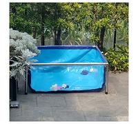 Aquarium en toile PVC avec cadre en acier et joints, koï sur pied, avec panneau de visualisation (bleu transparent, 100 x 60 x 51 cm)