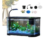Aquarium Gold Fish Tank Starter - Self Cleaning Nano Aquarium | Glass Turtle Aquarium Kit | Decorative Desktop Fish Tank | Clear Silent Aquarium Decorative Desktop Fish Tank For Betta Terrapin Frog Aq