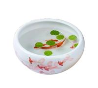 Aquarium Jingdezhen Aquarium en céramique Peint à la Main Bureau Fortune Poisson Rouge Tortue Réservoir d'alimentation Pot Pot de Fleurs Rond en céramique Bac à Poisson(24x24x12cm)
