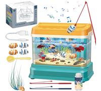 Aquarium Jouet pour bébé Aquarium éducatif avec lumière et Musique Artificiel avec 4 Poissons magnétiques 2 Cannes à pêche Une épuisette et Un biberon