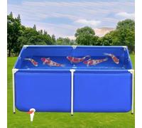 Aquarium pliable pour carpes koï avec cadre en acier et vanne de vidange - Toile PVC durable pour élever des poissons et des tortues (bleu, 2 x 1 x 0,4 m) - Installation facile, portable et polyvalent