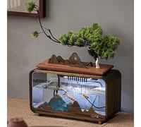 Aquarium Poisson Rouge en Acrylique de 13,5 litres avec éclairage, Aquarium Tortue Deau sur Table ou Bureau, avec Incrustations de Noyer pour la Maison et Le Bureau