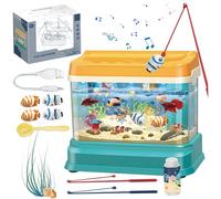 Aquarium pour bébé Jouet éducatif avec lumière et Musique Aquarium Artificiel avec 4 Poissons magnétiques 2 Cannes à pêche épuisette et biberon pour Enfants