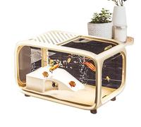 Aquarium pour poissons, aquarium de bureau, pour tortues, avec décoration d'escalade, habitat en acrylique avec une ouverture d'alimentation sur le dessus pour animaux aquatiques, tortues, betta et