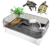 Aquarium pour tortue extra large avec terrasse solaire, 5 zones, filtre en coton, plantes à plateforme, facile à nettoyer et à changer l'eau pour se prélasser, nourrir, reproduire, hibernation