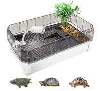 Aquarium Pour Tortues, Kit D'Aquarium Pour Tortues Avec Terrasse, Lampe De Bronzage, Plantes De Plate-Forme, Eau Facile à Changer Et à Nettoyer, Pour Se PréLasser, Se Nourrir, Nager,65x32x24cm