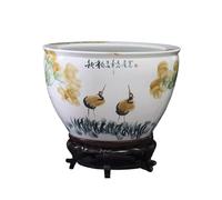 Aquarium Réservoir de poissons en céramique blanche avec peinture traditionnelle chinoise Réservoir de poissons Feng Shui for salon Réservoir de poissons for tortues avec base en bois Bac à Poisson(53